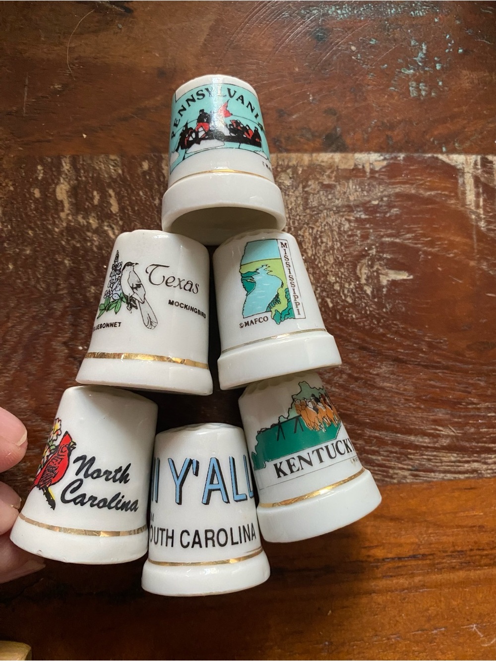 Vintage State Souvenir Porcelain Thimble Set - White with Multicolor Designs